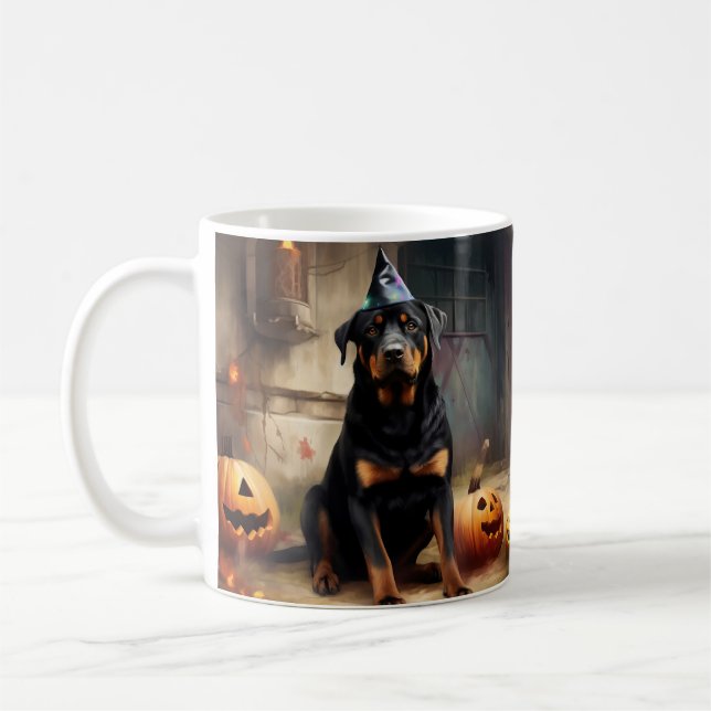 Rottweiler Pumpkins Halloween Scary  Coffee Mug (Left)