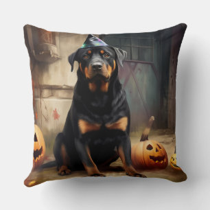 Rottweiler Pumpkins Halloween Scary  Cushion