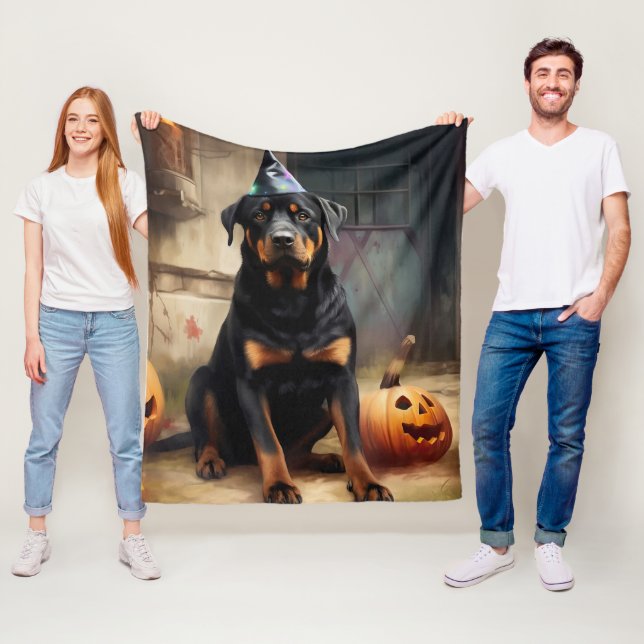 Rottweiler Pumpkins Halloween Scary  Fleece Blanket (In Situ)