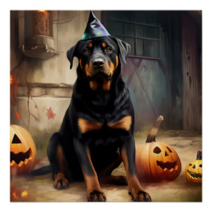 Rottweiler Pumpkins Halloween Scary  Poster