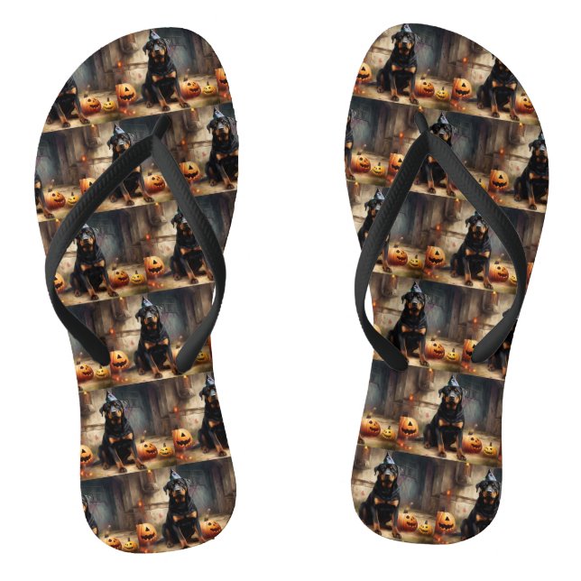 Rottweiler Pumpkins Halloween Scary  Thongs (Footbed)