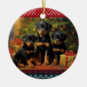 Rottweiler puppies Christmas Ceramic Ornament