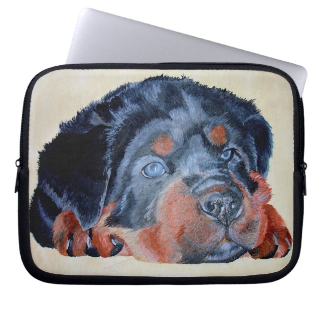 Rottweiler Puppy Artistic Pet Portrait Laptop Sleeve (Front)