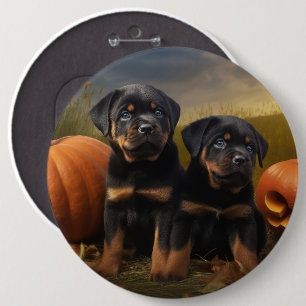 Rottweiler Puppy Autumn Delight Pumpkin 6 Cm Round Badge