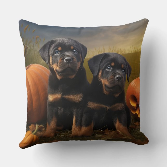 Rottweiler Puppy Autumn Delight Pumpkin Cushion (Back)