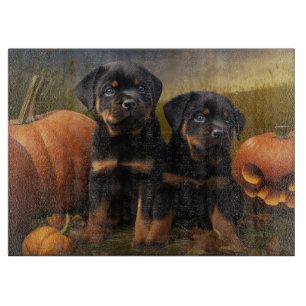 Rottweiler Puppy Autumn Delight Pumpkin Cutting Board