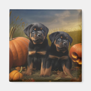 Rottweiler Puppy Autumn Delight Pumpkin Magnet