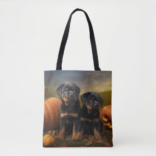 Rottweiler Puppy Autumn Delight Pumpkin Tote Bag