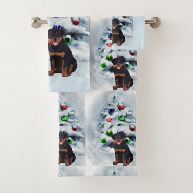 Rottweiler Puppy Christmas Bath Towel Set (Insitu)
