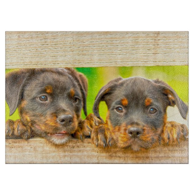 Rottweiler Puppy Dog Water Colour Oil Paint Art Cutting Board (Front)