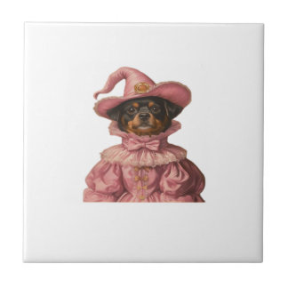 Rottweiler Puppy Dressed as a Pink Witch ? Cute Ha Ceramic Tile