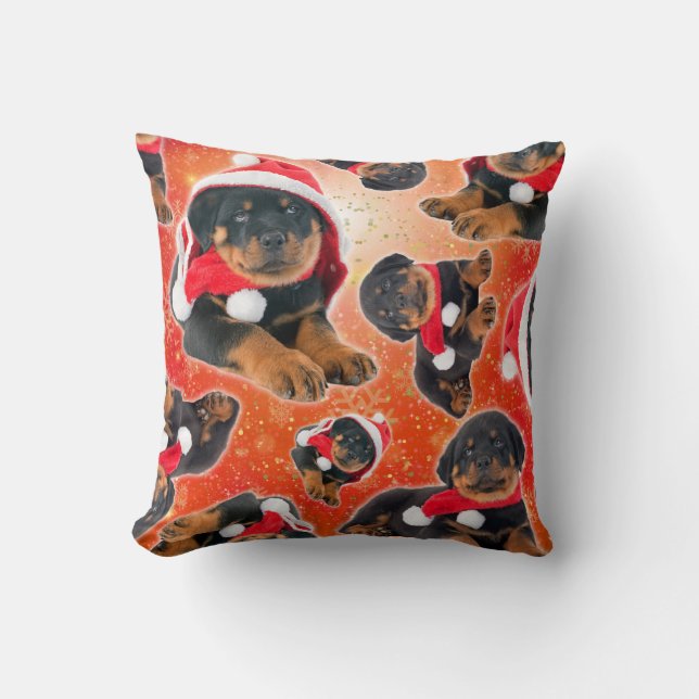 Rottweiler Puppy Funny Christmas Cushion (Front)