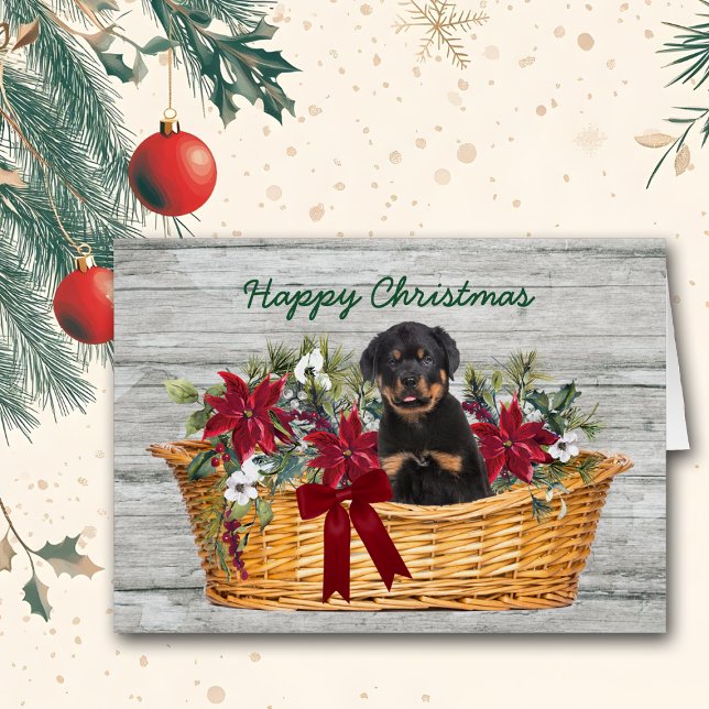 Rottweiler Puppy in Basket Christmas Card (Creator Uploaded)