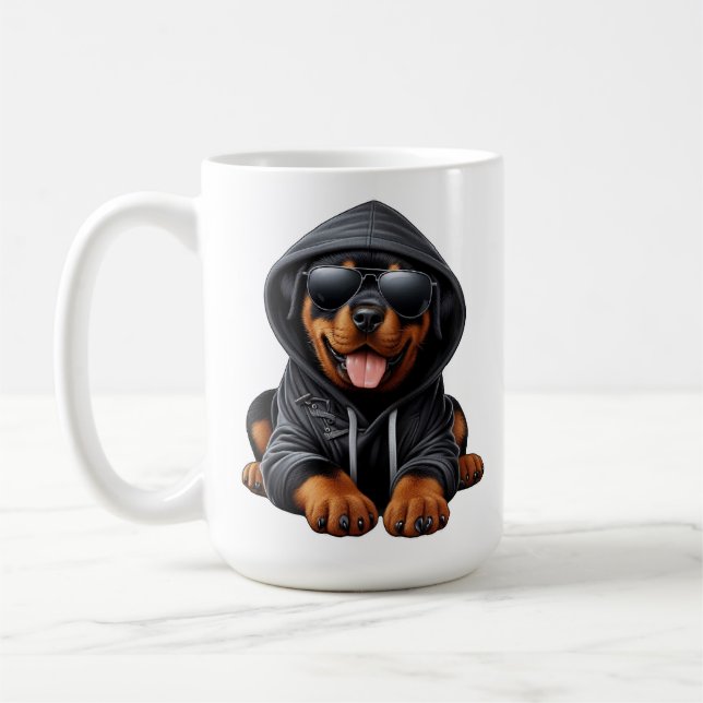 Rottweiler Puppy in Hooded Sweatshirt  Coffee Mug (Left)