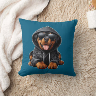 Rottweiler Puppy in Hooded Sweatshirt Cushion