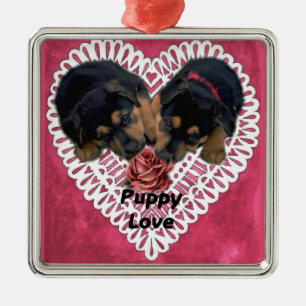 Rottweiler Puppy Love Valentines Metal Tree Decoration
