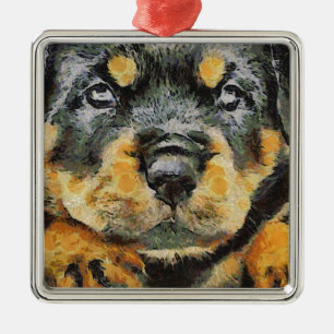Rottweiler Puppy Portrait Metal Tree Decoration