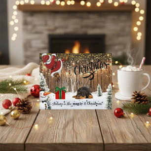 Rottweiler Puppy Santa Gift Christmas  Holiday Postcard