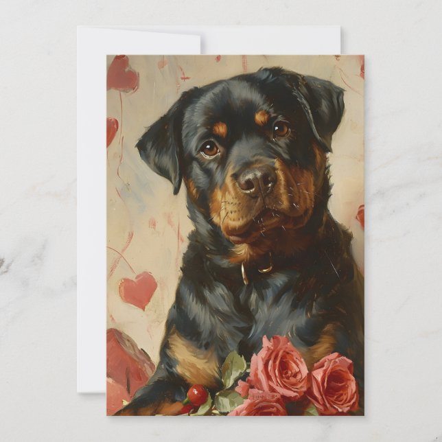 Rottweiler Puppy Valentine's Day Vintage Holiday Card (Front)