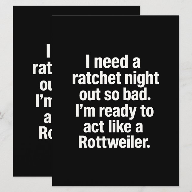 Rottweiler Ratchet Night Out Invitation Card (Front/Back)