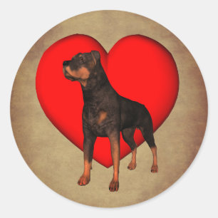 Rottweiler Red Heart Dog Classic Round Sticker