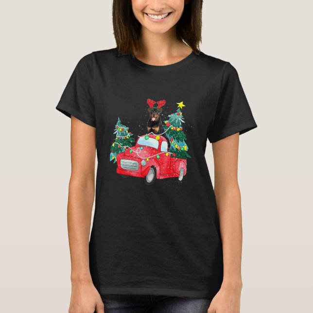 Rottweiler Ride Red Truck Christmas Dog  Xmas Paja T-Shirt (Front)