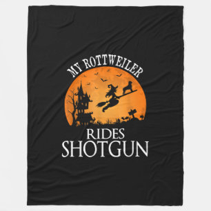 Rottweiler Rides Shotgun Dog Lover Halloween Party Fleece Blanket