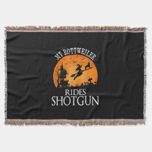 Rottweiler Rides Shotgun Dog Lover Halloween Party Throw Blanket