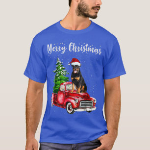 Rottweiler Riding Red Truck Merry Christmas Dog Lo T-Shirt