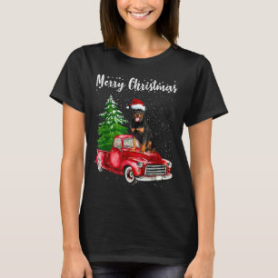 Rottweiler Riding Red Truck Merry Christmas Dog Lo T-Shirt