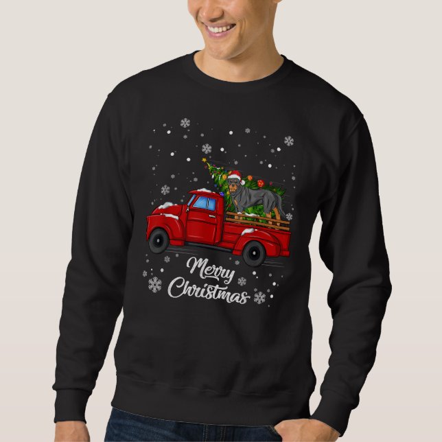 Rottweiler Riding Red Truck Merry Christmas Xmas U Sweatshirt (Front)