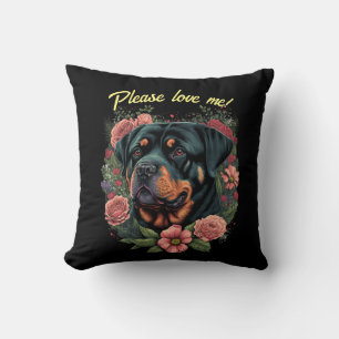 Rottweiler& Roses Throw Pillow & Customisable Text