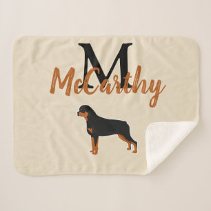 Rottweiler Rottie Art Faux Linen Monogram Sherpa Blanket