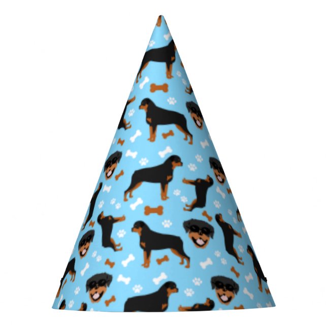 Rottweiler Rottie Blue Boy Pawprint Pattern   Party Hat (Front)