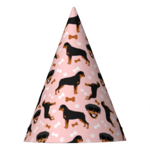 Rottweiler Rottie Pink Girl Pawprint Pattern Party Hat