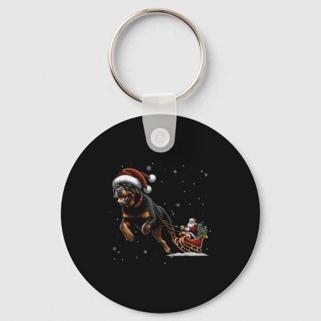 Rottweiler Santa Christmas Tree Lights Ugly Pajama Key Ring (Front)