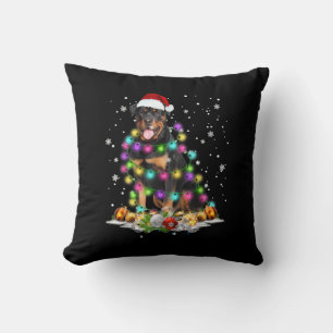 Rottweiler Santa Christmas Tree Lights Xmas Cushion