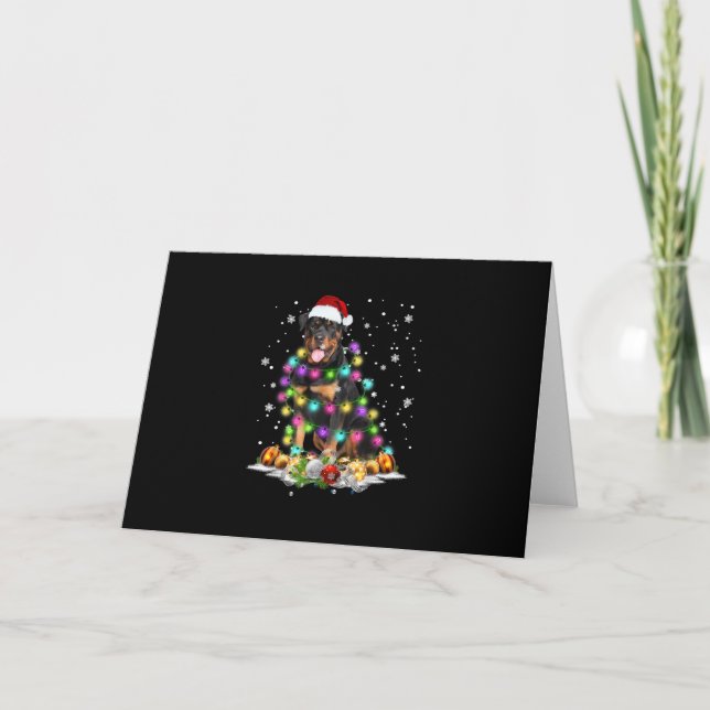 Rottweiler Santa Christmas Tree Lights Xmas Holiday Card (Front)