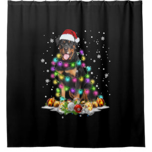 Rottweiler Santa Christmas Tree Lights Xmas Shower Curtain