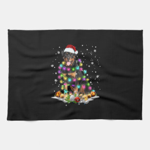 Rottweiler Santa Christmas Tree Lights Xmas Tea Towel