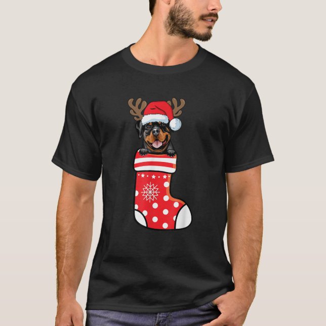 Rottweiler Santa Dog On Christmas Sock Merry Xmas  T-Shirt (Front)