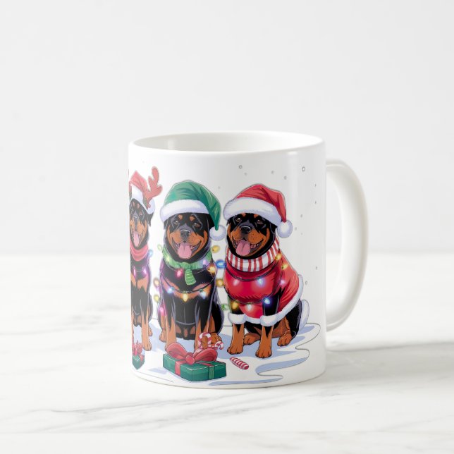 Rottweiler Santa hat antlers elf Christmas lights  Coffee Mug (Front Right)