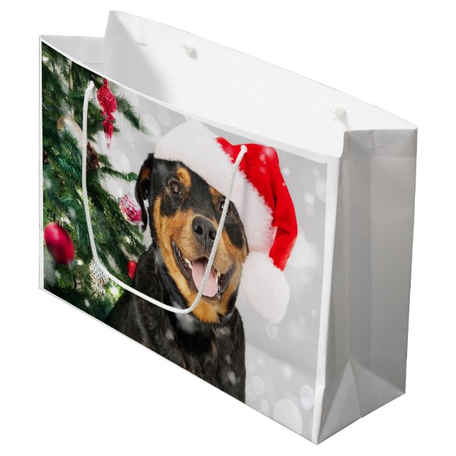 Rottweiler Santa  Large Gift Bag (Front Angled)