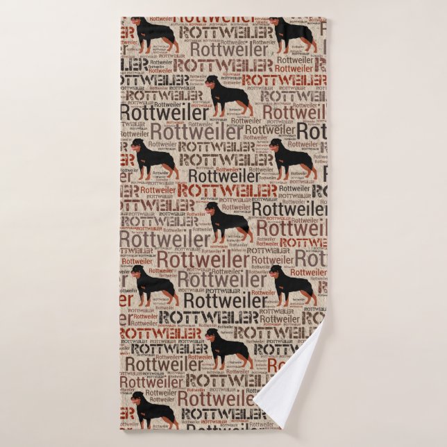 Rottweiler silhouette and word art pattern bath towel (Bath Towel)
