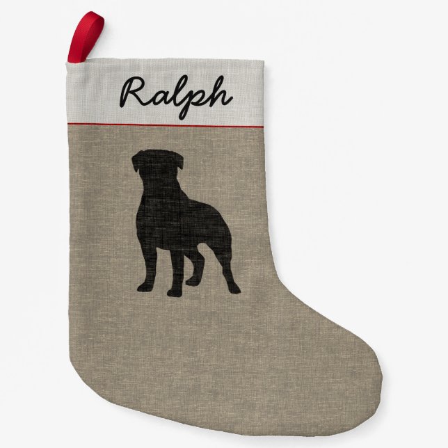 Rottweiler Silhouette Personalised Dog Breed Xmas Small Christmas Stocking (Front)