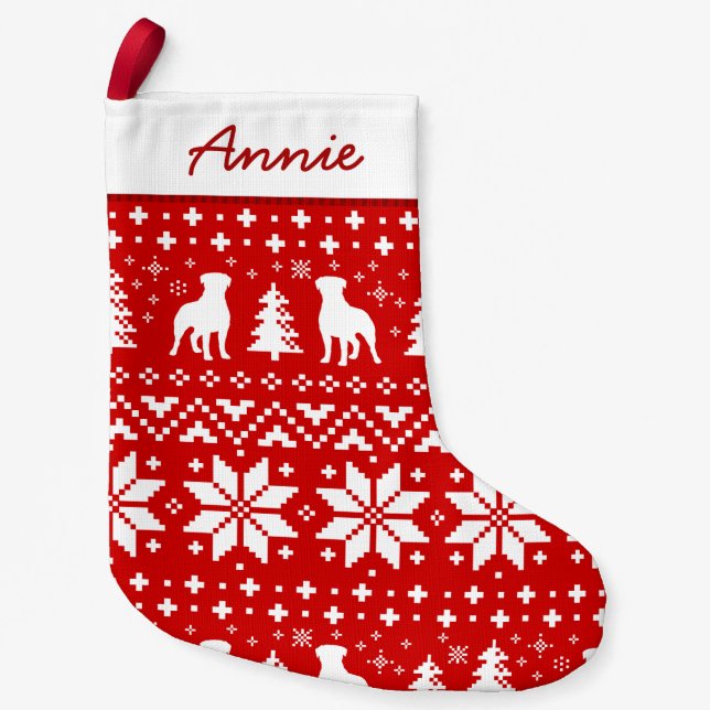 Rottweiler Silhouettes Holiday Sweater Pattern Small Christmas Stocking (Front)