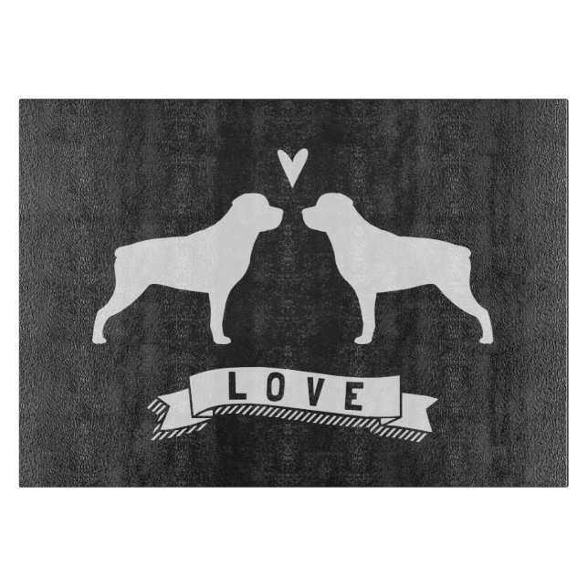 Rottweiler Silhouettes Love Cutting Board (Front)