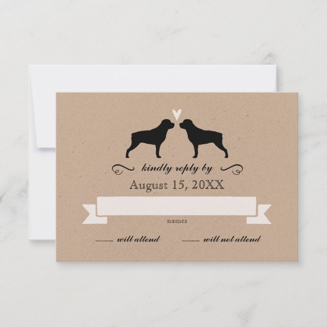 Rottweiler Silhouettes Wedding Reply RSVP Card (Front)