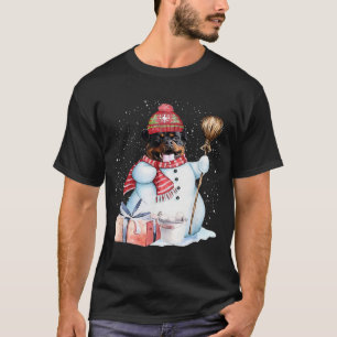 Rottweiler Snowman Snow Night Christmas Dog Lover  T-Shirt