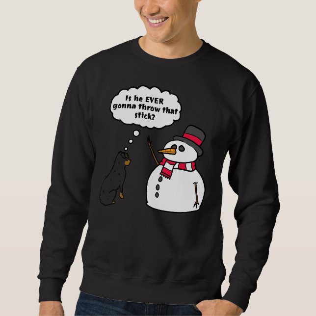 Rottweiler Snowman Stick Arm Christmas Sweatshirt (Front)